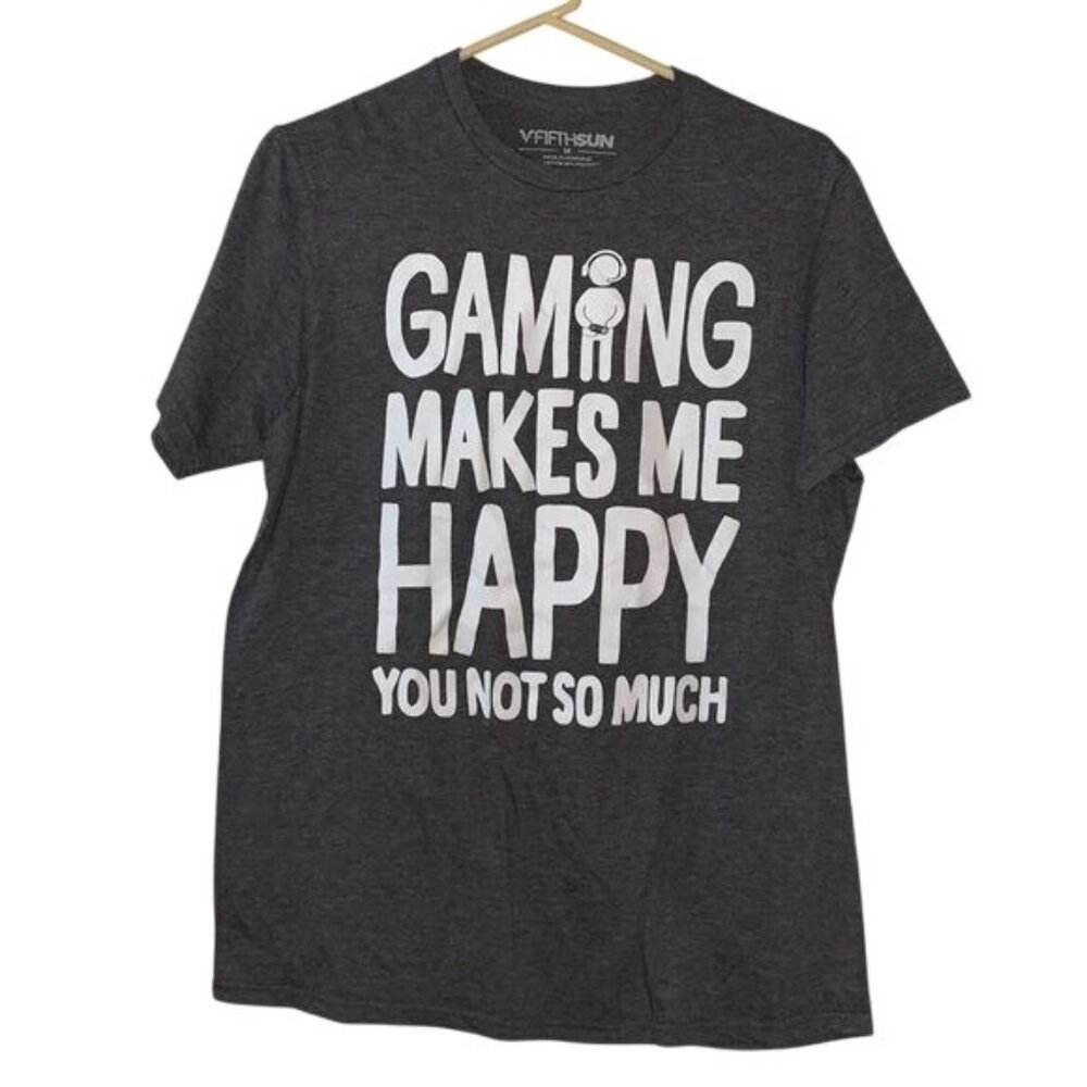 Fifth Sun "Gaming Makes Me Happy" Graphic T-Shirt Medium Gray Cotton/Polyester